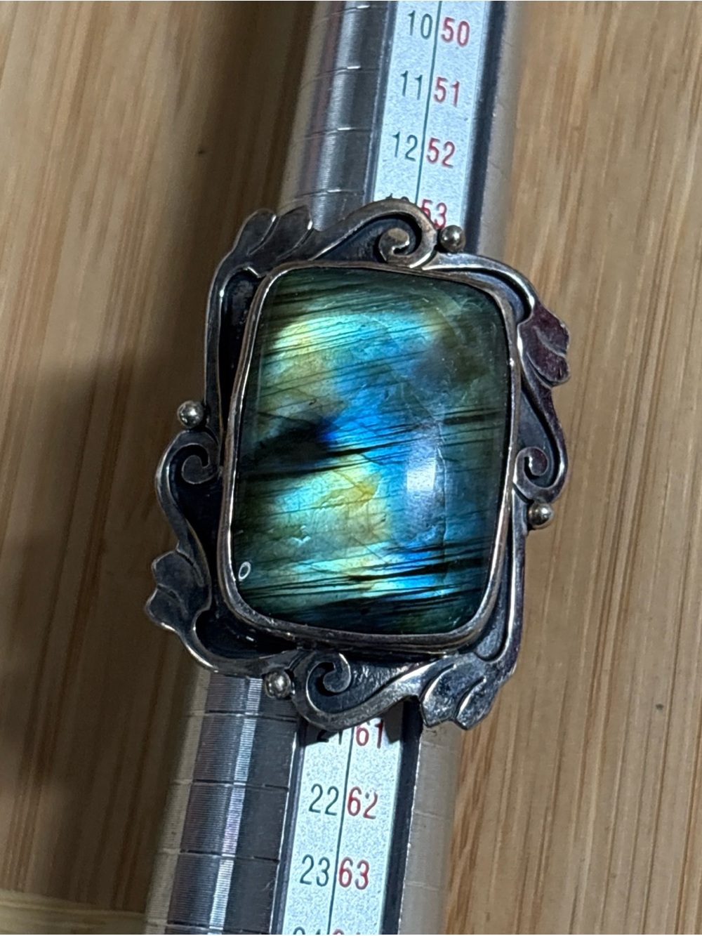 Natural Labradorite Sterling Silver Cocktail Ring Size 8
